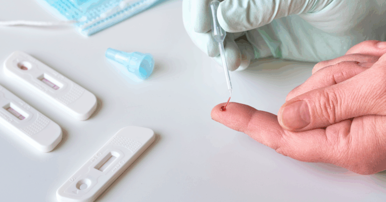 An image of a finger-prick blood test for an article about the trustworthiness of finger-prick hormone tests