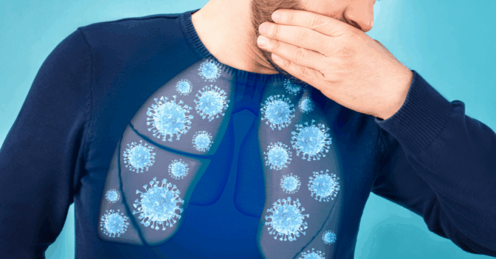 image of a man coughing, because he has a viral infection in his lungs